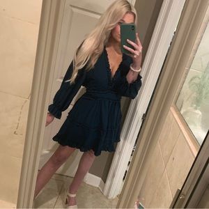 Boho mini ruffle dress with open back and sleeves